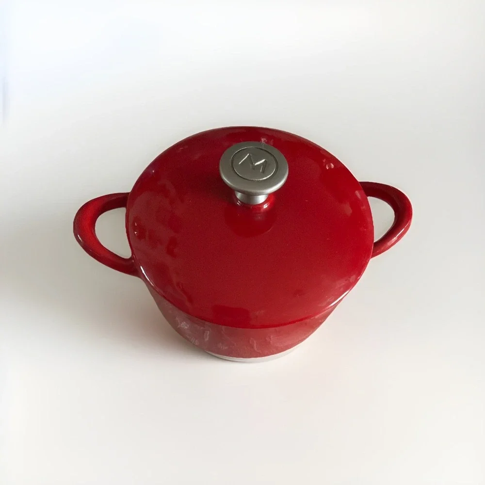 Vtg Mario Batali Individual SizeCast Iron Red Maroon Enamel Dutch Oven Pot & Lid